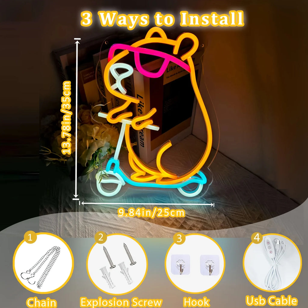 Chill Capy Bara Riding Scooter Neon Sign