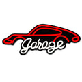 Car-shaped logo with 'Garage' text on a white background