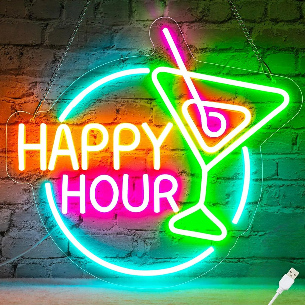 Cocktails Happy Hour Neon Sign