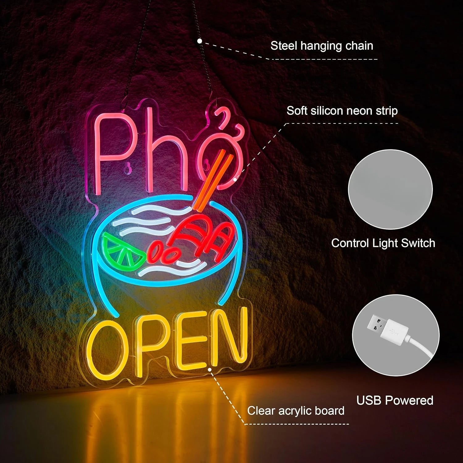 Pho Open Neon Sign