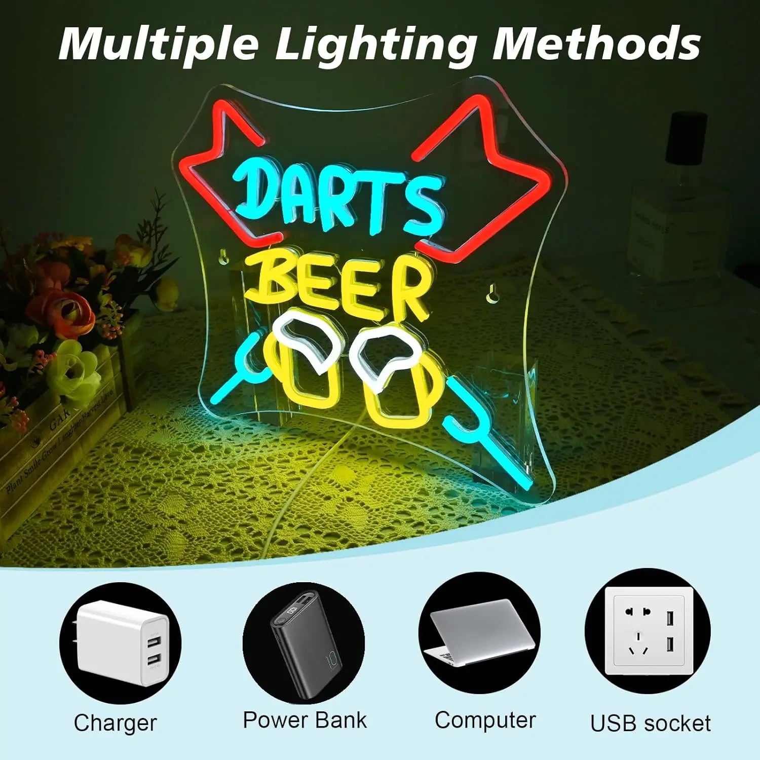 Darts and Beer Neon Sign