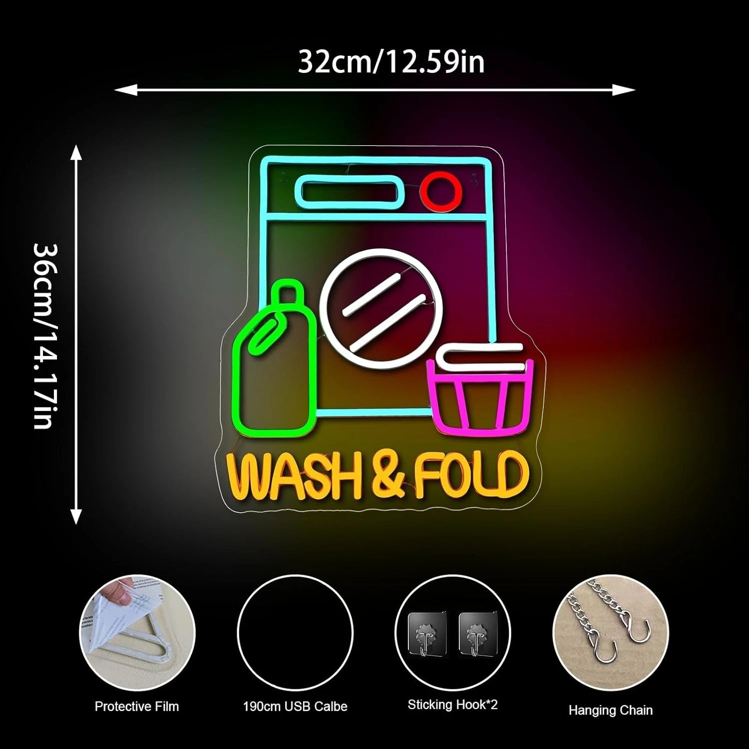 Wash Dry & Fold Neon Sign