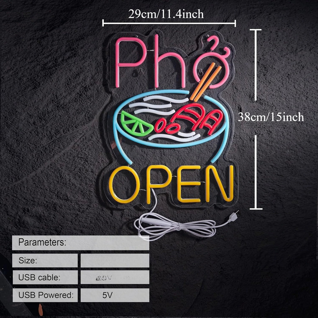 Pho Open Neon Sign