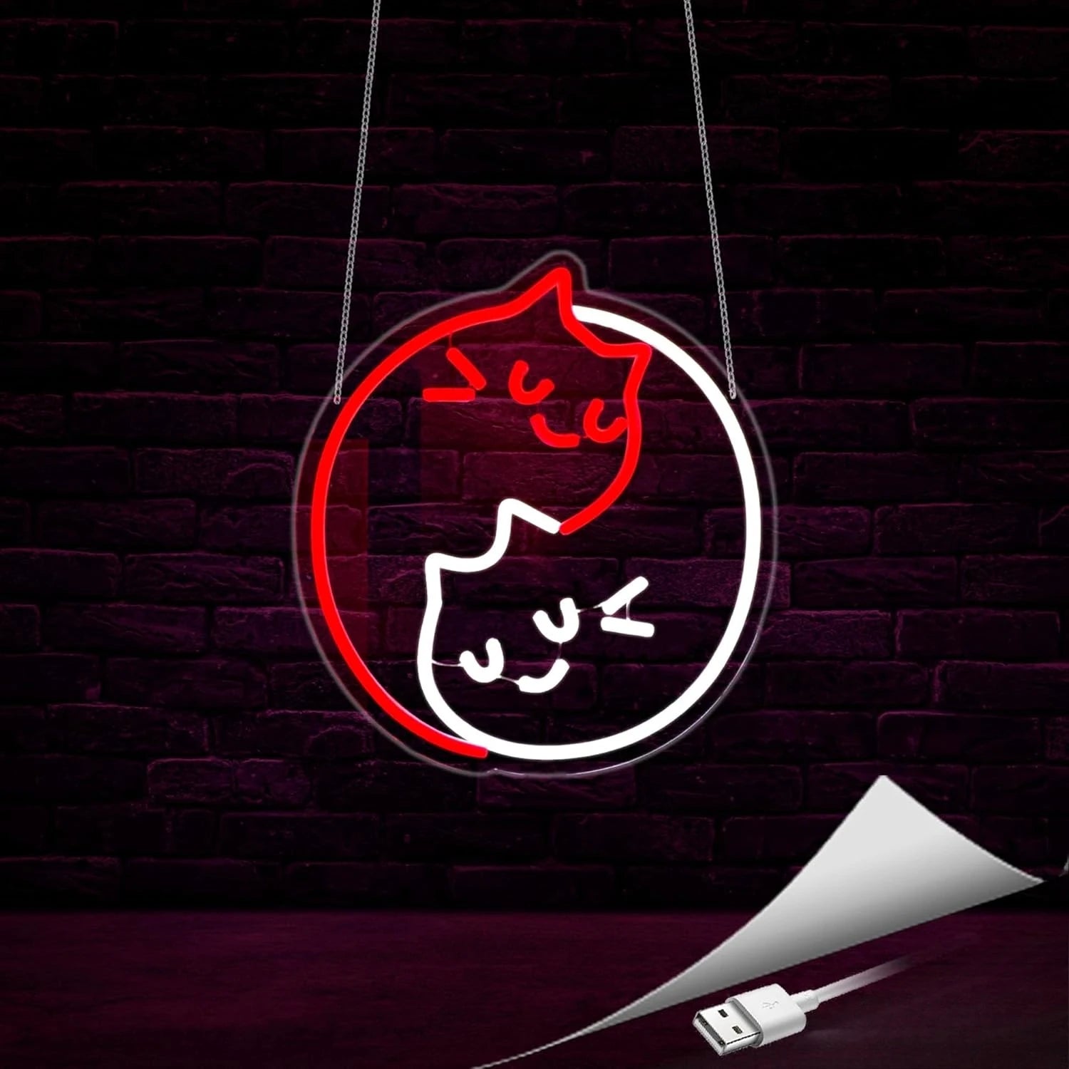 Ying Yang Cat Neon Sign