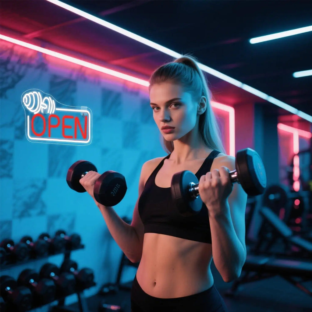 Barbell Open Neon Sign